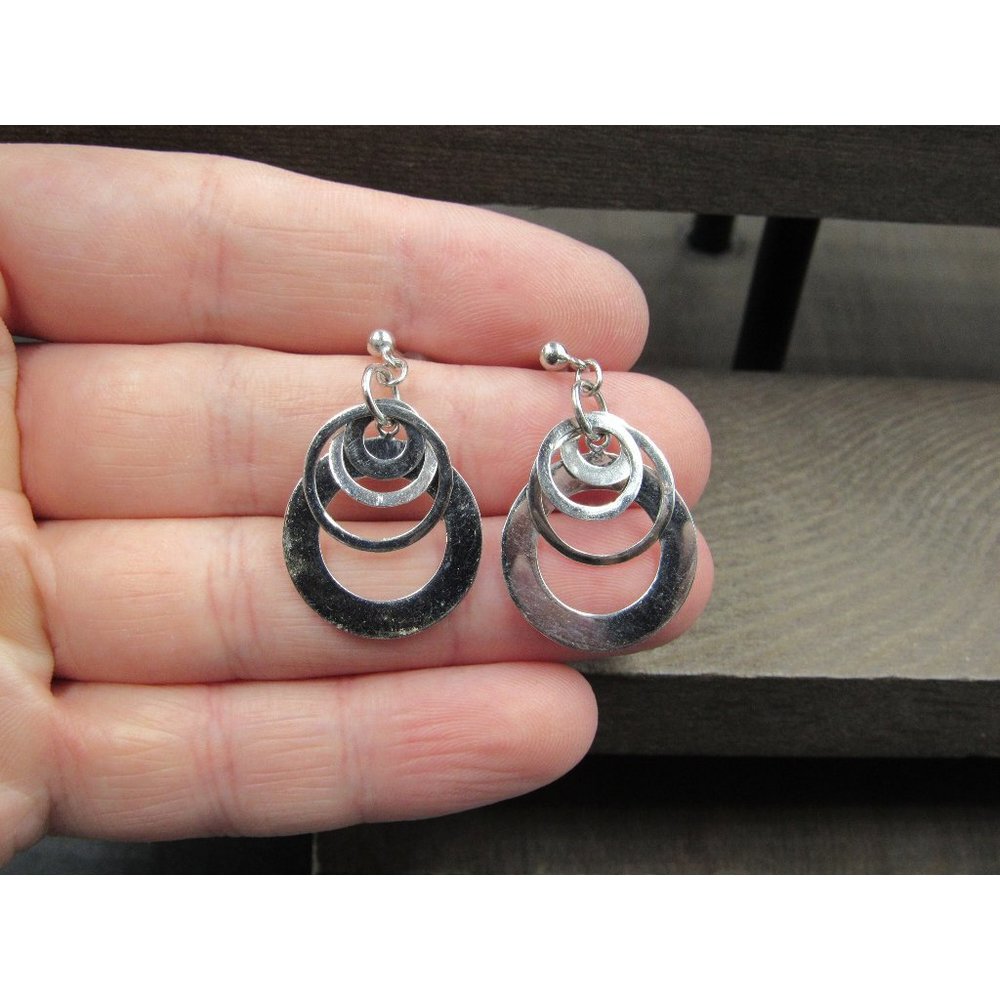 Sterling Silver Many Tiered Circles Earrings Vintage Wedding Engagement